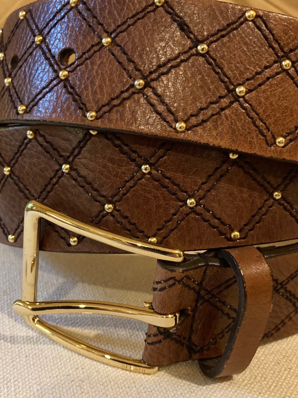 VTG ALFANI Dark Brown and Gold Leather Belt Size L - Picture 2 of 6